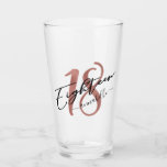 Rose Gold Faux Foil 18th Birthday Glass<br><div class="desc">Rose Gold Faux Foil Eighteen Birthday Glass. Design features rose gold faux foil brush stroke,  number 18 and typography script eighteen. Personalize with a name. Perfect as a gift for 18th birthday.</div>