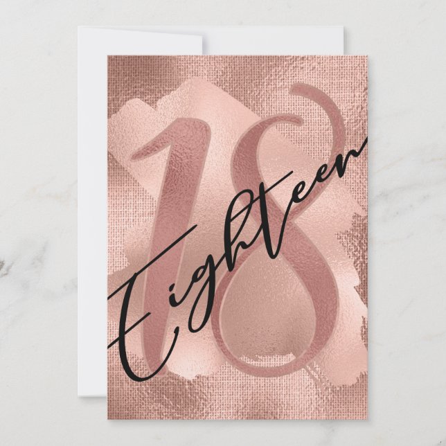 Rose Gold Faux Foil 18th Birthday Invitation (Front)