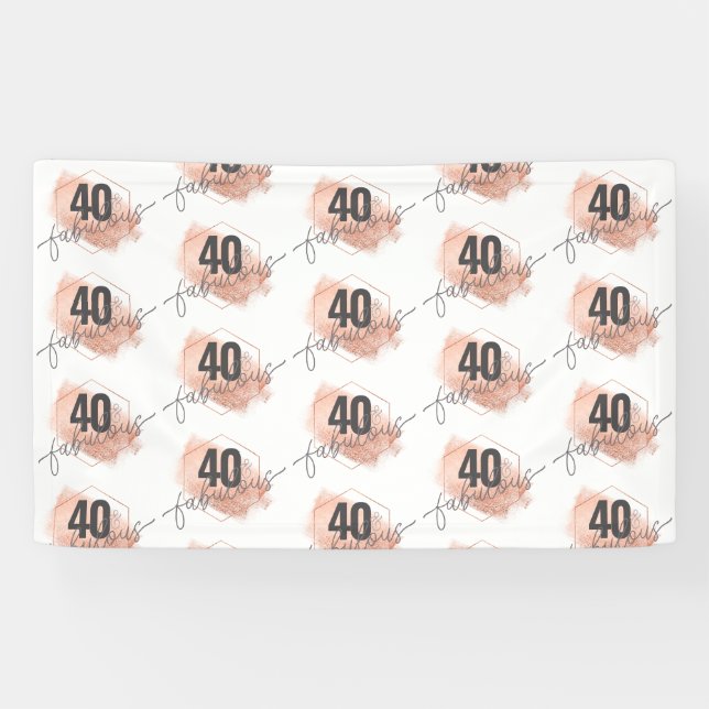 Rose Gold Faux Foil 40th Birthday Step & Repeat Banner (Horizontal)