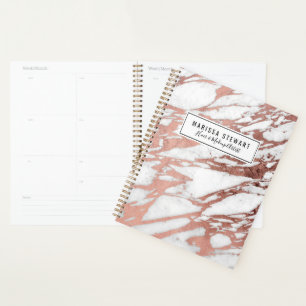 Rose Gold Faux Foil and White Marble Pattern Planner