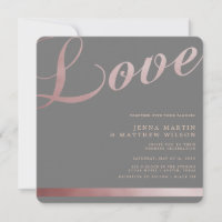 Rose Gold Faux Foil Calligraphy Wedding Invitation
