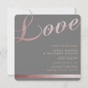 Rose Gold Faux Foil Calligraphy Wedding Invitation
