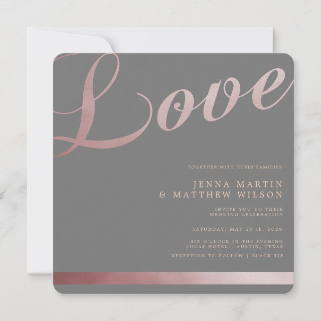 Rose Gold Faux Foil Calligraphy Wedding Invitation (Front)