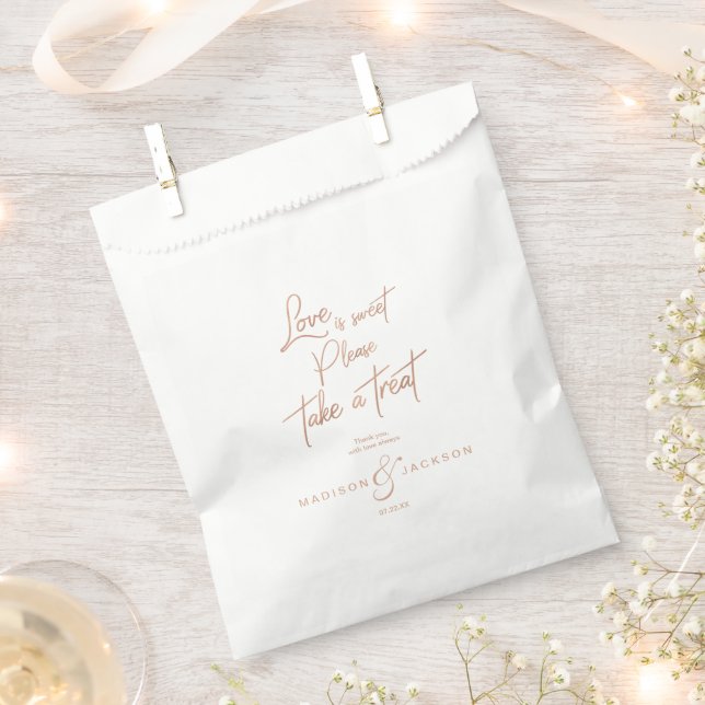 Rose Gold Faux Foil Love is Sweet Take a Treat Favour Bags (Clipped)