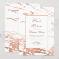 rose gold faux foil marble Quinceanera Invitation