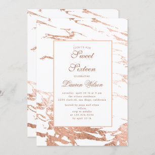 rose gold faux foil marble Quinceanera Invitation