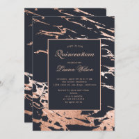 rose gold faux foil marble Quinceanera Invitation