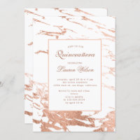 rose gold faux foil marble Quinceanera Invitation