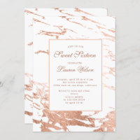 rose gold faux foil marble Sweet Sixteen Invitatio