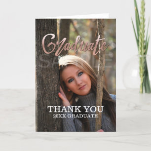 Rose Gold Faux Foil Photo Graduation Thank You Card