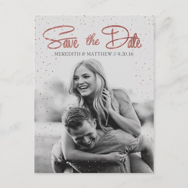 Rose Gold Faux Foil Save the Date Postcard (Front)