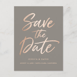 Rose Gold Faux Foil Script Announcement Postcard