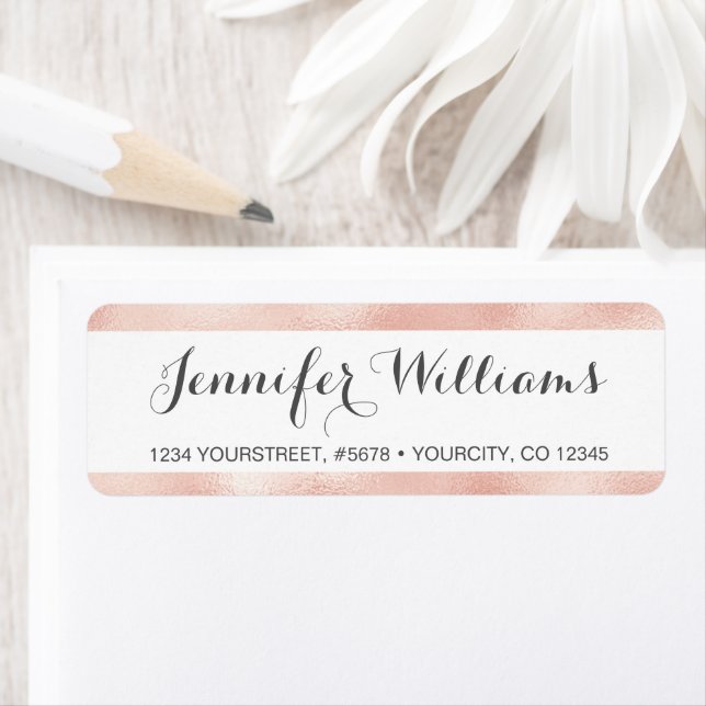 Rose Gold Faux Foil Stripes Return Address Label (Insitu)