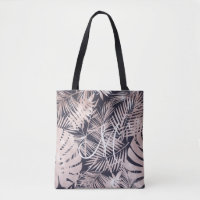 Rose Gold faux foil tropical leaves monogram
