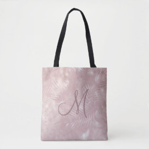 rose gold faux foli tropica leaf monogram tote bag