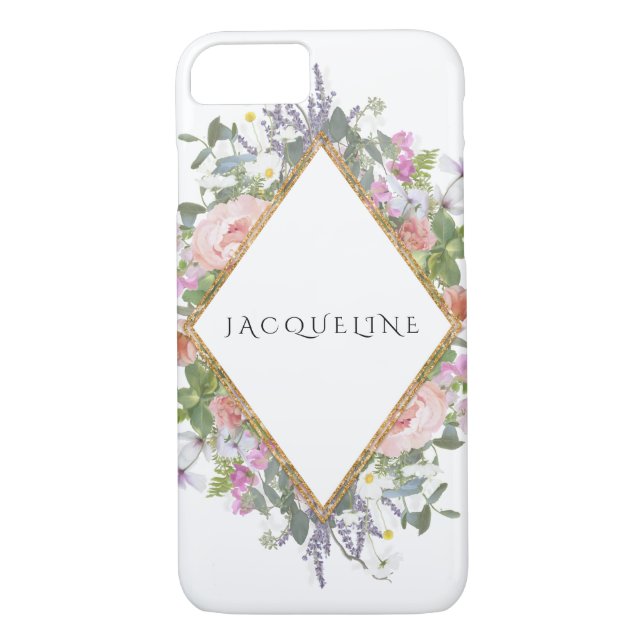 Rose Gold Faux Geometric Modern Peony Eucalyptus Case-Mate iPhone Case (Back)