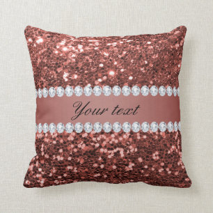 Rose Gold Faux Glitter and Diamonds Personalised Cushion