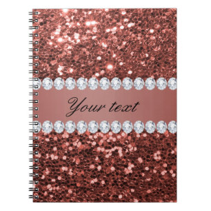 Rose Gold Faux Glitter and Diamonds Personalised Spiral Notebook
