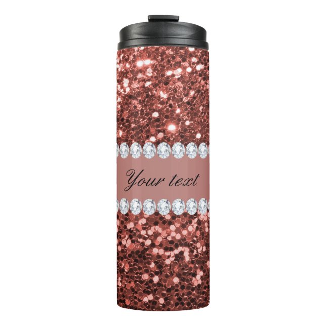 Rose Gold Faux Glitter and Diamonds Personalised Thermal Tumbler (Front)