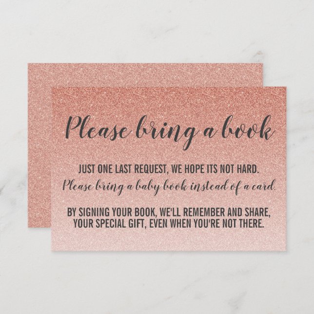 Rose Gold Faux Glitter Baby Shower Bring Book Card (Front/Back)