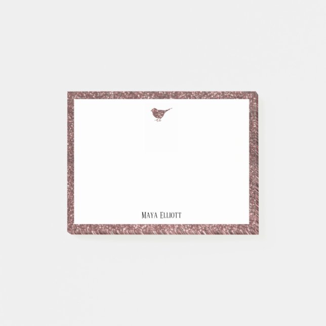 Rose Gold Faux Glitter Bird & Border w/ White Post-it Notes (Front)