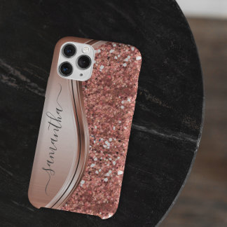 Rose Gold Faux Glitter Bling Handwritten name Case-Mate iPhone Case