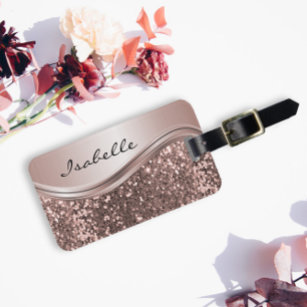 Rose Gold Faux Glitter Bling Personalised Metal Luggage Tag