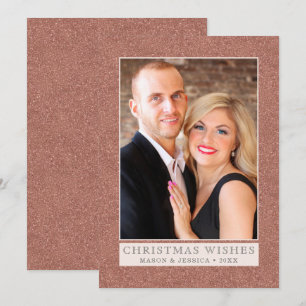 Rose Gold Faux Glitter Border   1 Photo Holiday Card
