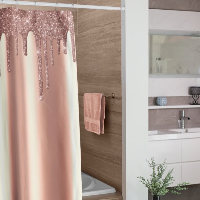 Rose Gold Faux Glitter Drips Foil Metallic Blush Shower Curtain (Creator Uploaded)