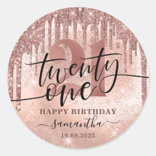 Rose Gold Faux Glitter & Foil 21st Birthday Classic Round Sticker