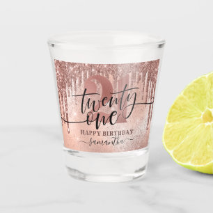 Rose Gold Faux Glitter & Foil 21st Birthday Shot Glass