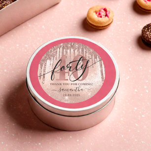 Rose Gold Faux Glitter & Foil 40th Birthday Classic Round Sticker