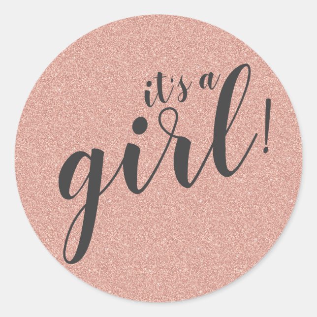 Rose Gold Faux Glitter Girl Baby Shower Sticker (Front)
