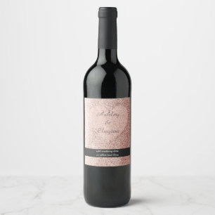 Rose Gold Faux Glitter Heart Wine Label