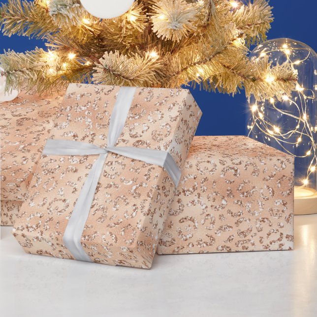 Rose Gold Faux Glitter Leopard Print Wrapping Paper (Holidays)