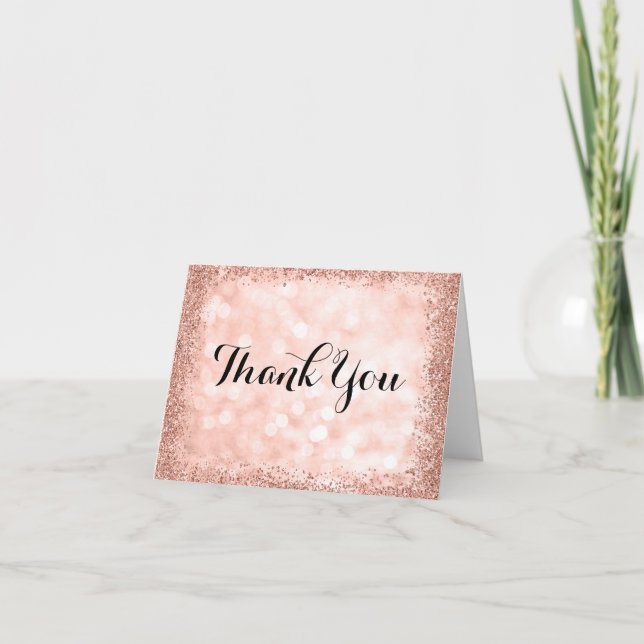Rose Gold Faux Glitter Lights Thank You Card (Front)