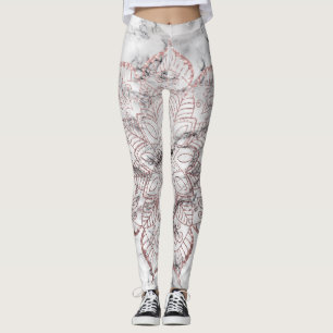 Rose Gold Faux Glitter Mandala on Bold Marble Leggings