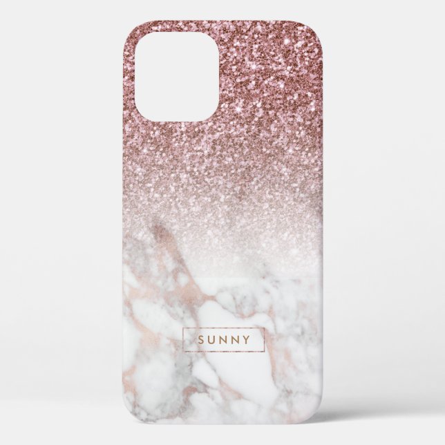 Rose-gold Faux Glitter & Marble Ombre Case-Mate iPhone Case (Back)