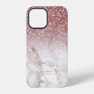 Rose-gold Faux Glitter & Marble Ombre iPhone 12 Case