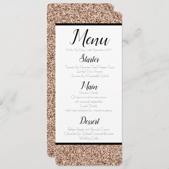 Rose Gold Faux Glitter Menu Invitation (Front/Back)