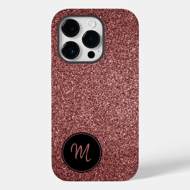 Rose Gold Faux Glitter Monogram Minimalist Sparkly Case-Mate iPhone Case (Back)