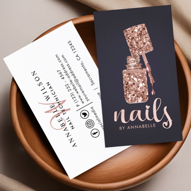 Rose Gold Faux Glitter Nails Business Card (Creator Uploaded)