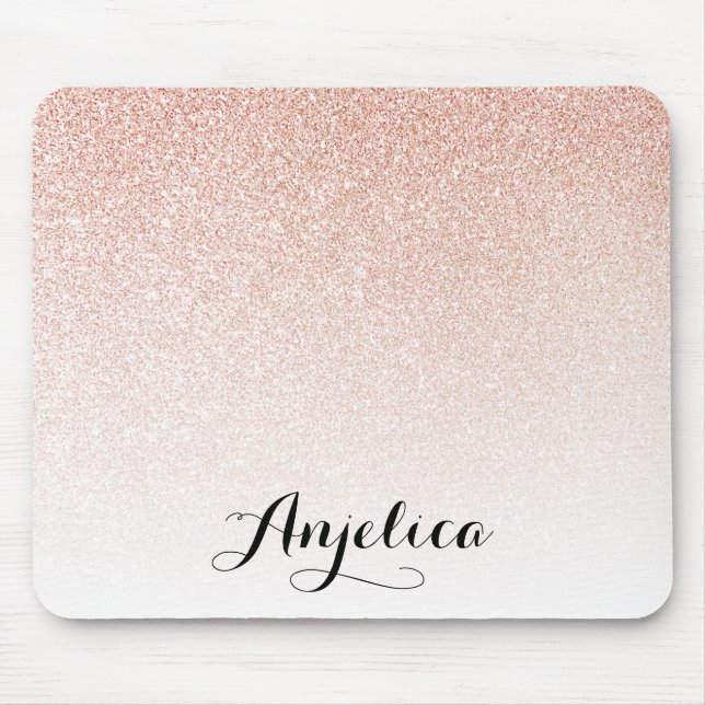 Rose Gold Faux Glitter Ombre Custom Name Mouse Pad (Front)