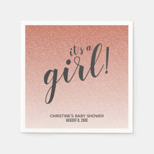 Rose Gold Faux Glitter Ombre Girl Baby Shower Napkin