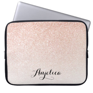 Rose Gold Faux Glitter Ombre Name Personalized Laptop Sleeve