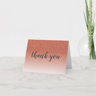 Rose Gold Faux Glitter Ombre Thank You Card