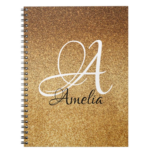 Rose Gold Faux Glitter Personalised Notebook (Front)