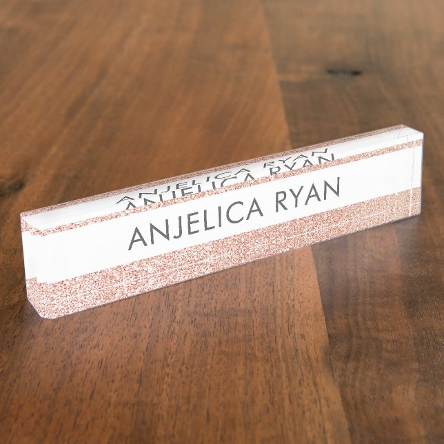 Rose Gold Faux Glitter Personalised Professional Nameplate (Side)