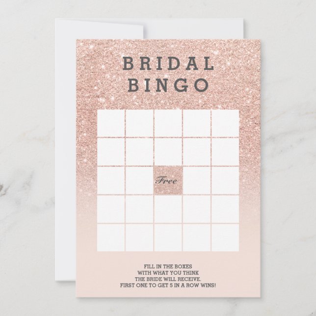 Rose gold faux glitter pink bridal bingo (Front)