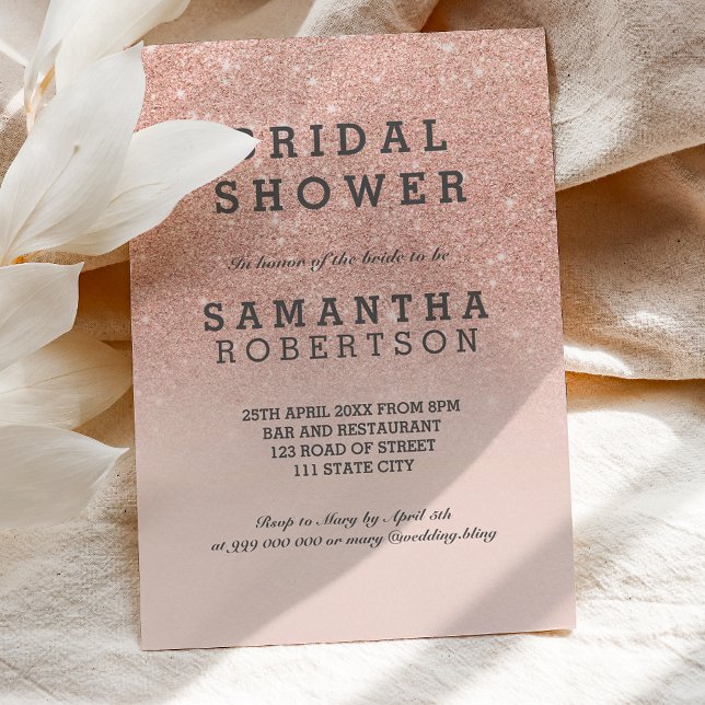Rose gold faux glitter pink bridal shower invitation (Creator Uploaded)